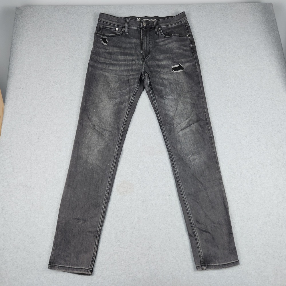 Original Use Jeans Mens 32x34 Black Denim Whiskered Cotton Slim Taper Distressed